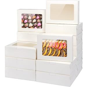 8x6x2.5In 20pcs White Cookie Boxes with Window, Pastry Boxes for Gift Giving, Treat Boxes for Bread, Donuts, Valentine's Day, Women's Day, Mother's Day, Christmas, and Holiday Gatherings.