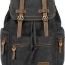 Bluboon Vintage Backpack Leather Trim Casual Bookbag Men Women Laptop Travel Rucksack (Black)