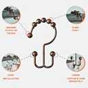 Shower Curtain Hooks Rings Bronze, Rust Proof Stainless Steel Easy Glide Shower Curtain Rings, Double Sided Shower Hooks Rings for Bathroom Shower Rods Curtains, Set of 12 Hooks - Bronze