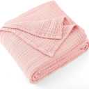 Carriediosa 100% Cotton Muslin Throw Blanket 50" X 70" Throw XL Size，4-Layers Summer Gauze Throws for Bed Couch，Soft Lightweight Breathable Linen Blankets Bedspread for Adults All Season，Dusty Pink