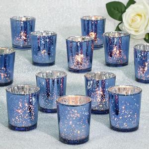 KEYWING 24 Packs Tea Lights Candle Holder, Blue Glass Votive Candle Holders Bulk for Wedding Centerpiece, Baby Shower, Birthday Party, Home Decor