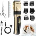 Dog Grooming Clippers, Low Noise, Electric Quiet, Adjustable Clipper Comb, Rechargeable Cordless Dog Hair Clippers for Dogs Cats Pets, Gold