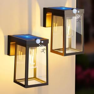 [2 Pack] Solar Porch Lights Outdoor Motion Sensor, Solar Wall Lights with 2 Modes & Waterproof, Dusk to Dawn LED Outdoor Solar Lights for House, Exterior Front Porch Patio Fence Security Lamp (Black)