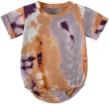 Jimonda Baby Bodysuit Newborn Tie Dye Clothes Infant Waffle One Piece Romper Baby Boys Girls Short Sleeve Jumpsuit Outfits, 18-24M