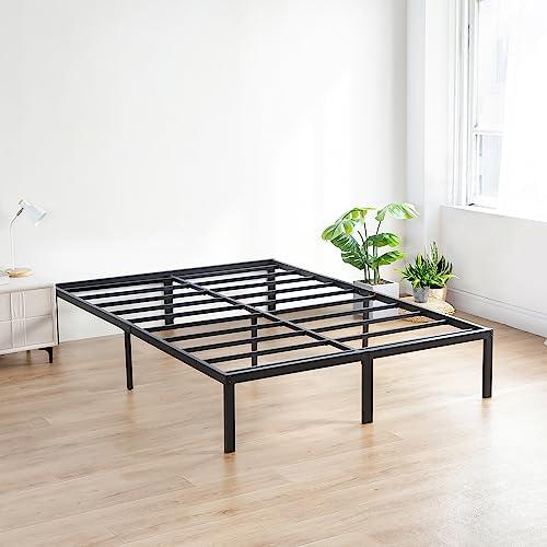 Olee Sleep 18 Inch Heavy Duty Steel Slat Anti-Slip Support, Easy Assembly Platform Bed Frame, Noise Free Steel Mattress Foundation, Maximum Storage, No Box Spring Needed, Black, Cal King Size