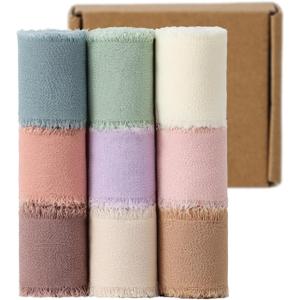 1.5" x 27 Yd Chiffon Ribbon Mixed Color Ribbons Set 9 Rolls Handmade Fringe Fabric for Wedding Invitations Bridal Bouquets DIY Crafts Home Decor Bow Making(9 Rolls*3Yd)
