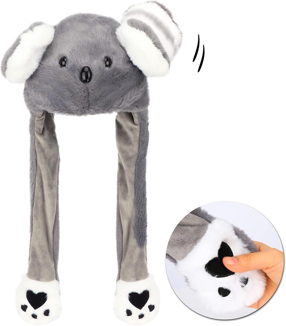 Animal Hat with Ears Moving Jumping Pop Up Beating Hat Plush Holiday Cosplay Dress Up Funny Gift for Kids