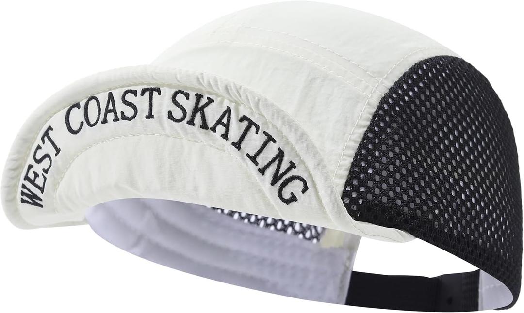 Mesh Short Brim Hats for Men Breathable Baseball Cap Summer Quick Dry Sports Trucker Hats Flat Brim Cooling Dad Hats (Mg-xhfydy2507-white)