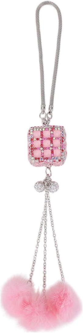 1 Pcs Metal,Rhinestone Magic Cube Diamond Car Rear View Mirror Pendant Accessories Car Hanging Ornament Pink