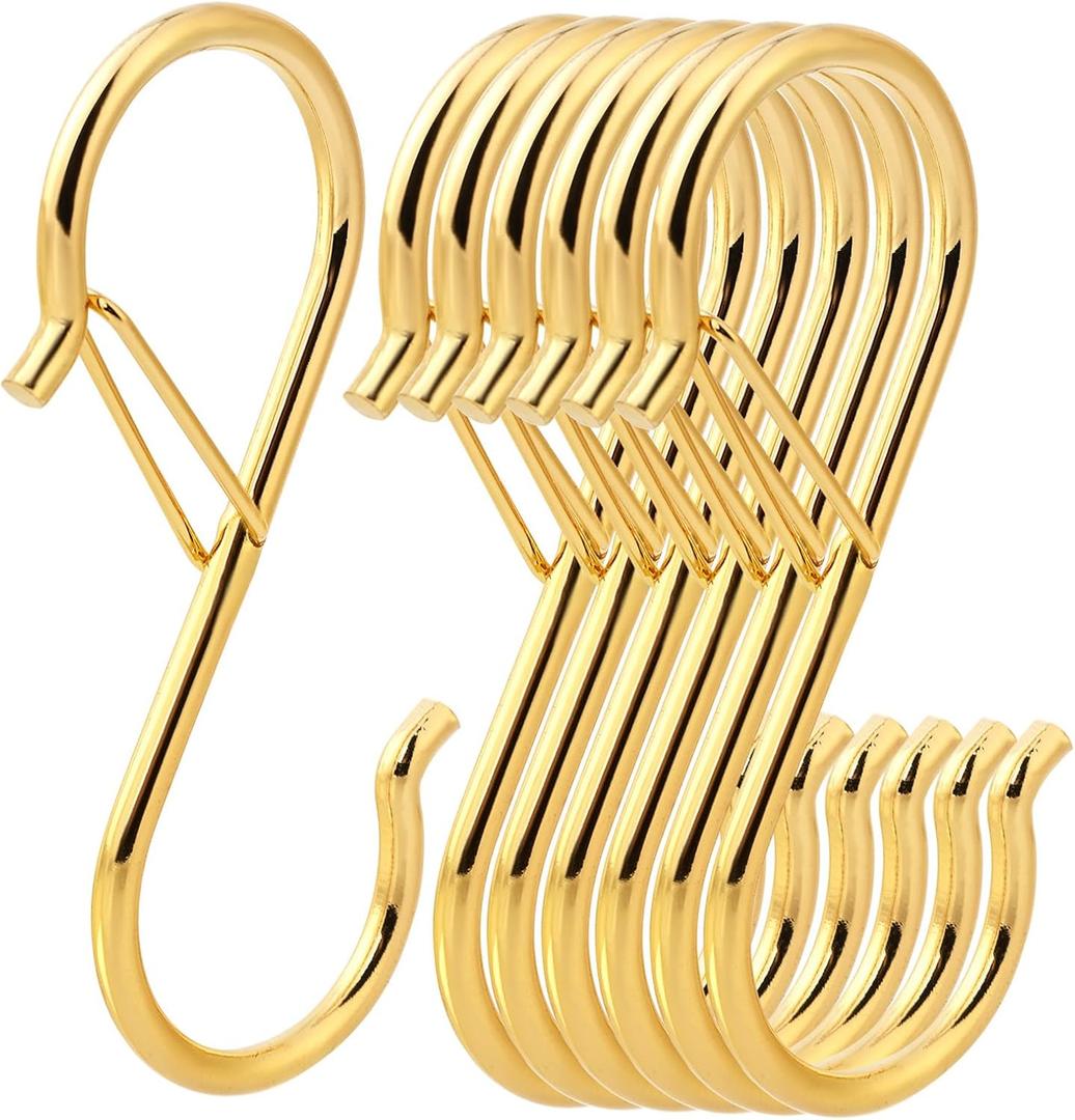 Ultimate Hanging Hooks Set - 3.55inch Gold S Hooks for Hanging Heavy Duty - Ideal for Plants, Baskets, Closets & More! (12)