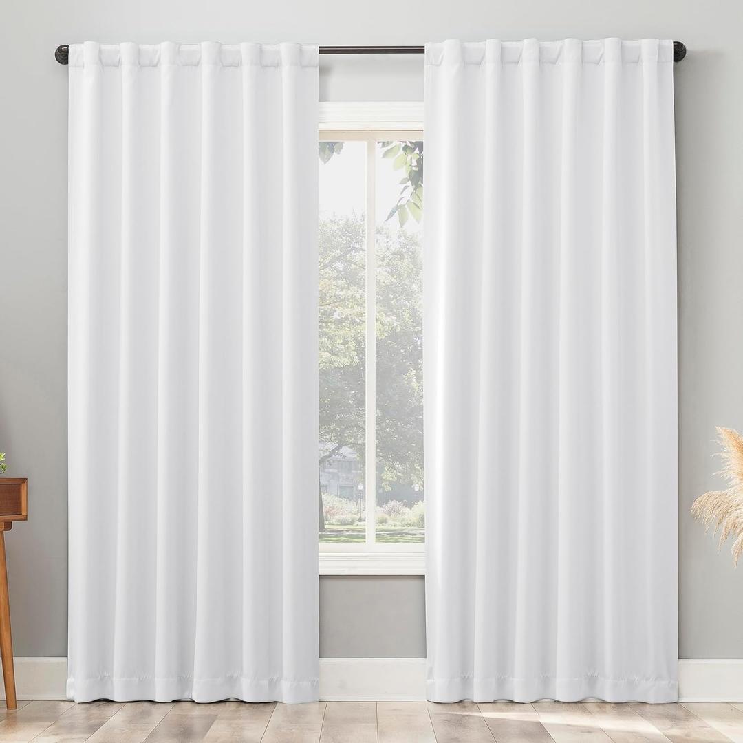 Sun Zero Belize 2-Pack Magnetic Closure Theater Grade 100% Total Blackout Back Tab/ Rod Pocket Curtain Panel Pair, White, 52" W x 84" L (2 Panels)