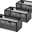 Amazon Basics Magnetic Storage Baskets, Mesh Organizers for Office Supplies and Workspace, 6" x 2.5" x 2.2", Black, 3-Pack