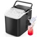 Sweetcrispy Countertop Ice Maker Machine, Portable Self-Cleaning Ice Machine with Ice Scoop, Basket and Handle, 9 Cubes in 6 Mins, 26.5lbs/24Hrs, 2 Sizes of Bullet Ice for Home Kitchen, Coal Black