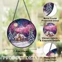 Winter Scene Christmas Suncatchers Stained Glass Window Hanging, Farmhouse Winter Landscape Sun Catchers Indoor Window Glass Round Wall Decor, Christmas Wall Hanging Decorations, 7.9x7.9in