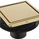 6-Inch Square Shower Drain, Brushed Gold Floor Drain with Flange, 304 Stainless Steel Bathroom 2-in-1 Tile Drain
