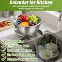 Palksky Stainless Steel Colander Set with Self-Draining Base, 3 Sizes Colanders & Food Strainers for Pasta, Rice, Fruits & Veggies, Metal Colander with Draining Plate for Sink or Countertop