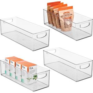 iDesign Plastic Stackable Pantry Bin for Kitchen Cabinets or Fridge, Set of 4, Clear, Made in USA