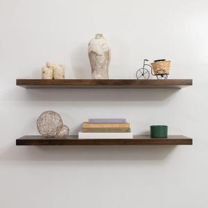 Rustic Floating Shelves, Set of 2, Hidden Bracket, Solid Wood, Heavy Duty, Wall Mounted Shelves, (Dark Brown, 12Wx6D)