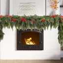 6ft Christmas Cedar Garland with Artificial Red Fruits and Pine Cones, Soft and Thick, Faux Greenery Cedar Garland, Suitable for Home Dining Table, Mantel, Porch Winter Christmas Decoration (6FT)