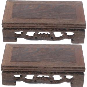 2Pcs Wooden Storage Rack for Bonsai Ornament Display Stand Square Pedestal Risers for Home Decor and Plant Display Exquisite Carving Design