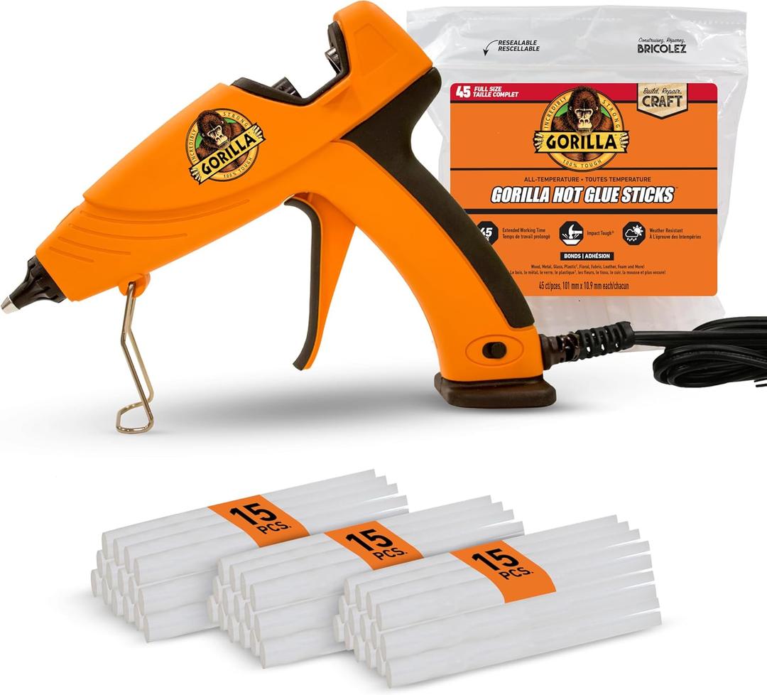 Gorilla Hot Glue Gun Kit (Pack of 1 Full Size Hot Glue Gun and 45 Sticks) - Dual Temp, Precision Nozzle, and Easy Squeeze Trigger