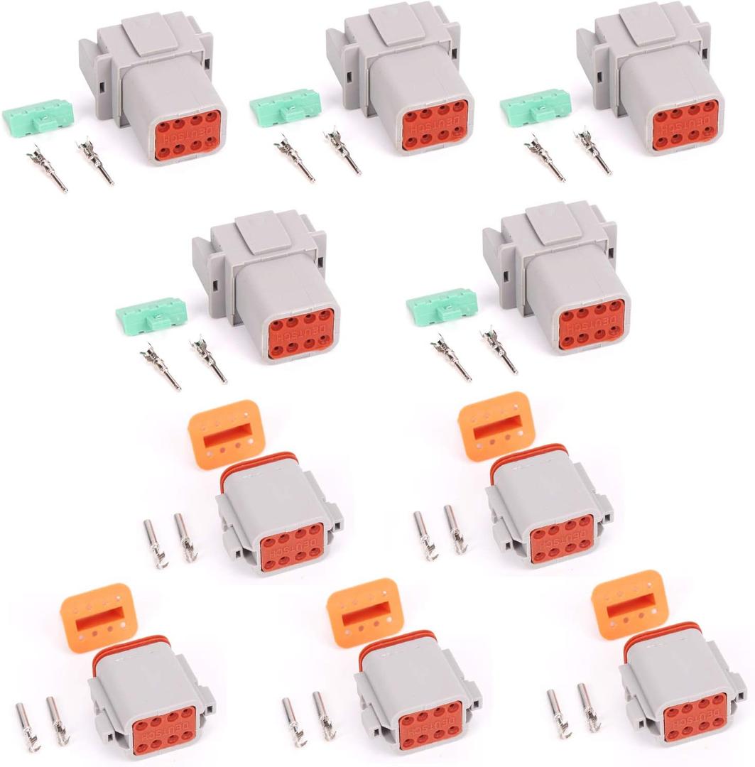5 Sets 8P DT Connector kit Waterproof Sealed Electrical Plug housing Wire Dt Connector 22-16AWG DT04-8P DT06-8S (Gray)
