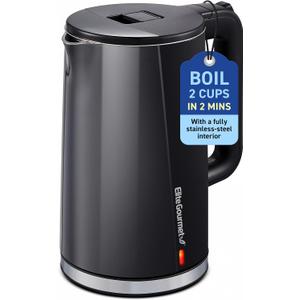 Elite Gourmet 1.7L Cool-Touch 1500W Fast Boil Electric Kettle, Fully Stainless Steel Lid & Interior BPA Free, Double Wall, Auto Shut-Off, Black