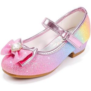 Furdeour Girls Dress Shoes Mary Jane Wedding Flower Bridesmaids Heels Glitter Princess Shoes for Kids Toddler 8