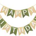 Brown Green Happy Birthday Banner Theme Party Supplies Handmade Pre - Strung Garland Decorations Birthday Tropical Signs Nursery Hanging Decor 13pcs