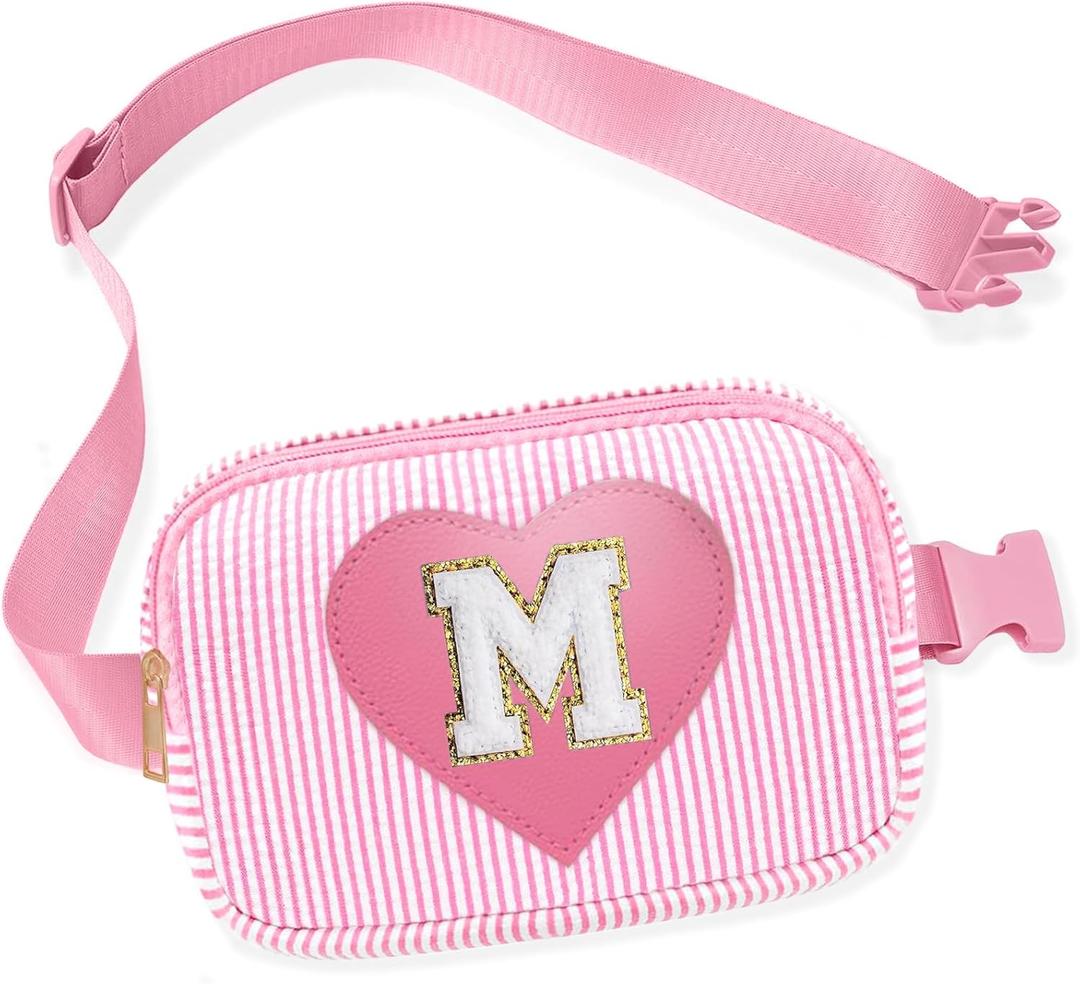 Kids Fanny Pack for Girls, Initial Pink Toddle Belt Crossbody Purse Sling Bag, 4 5 6 7 8 9 10 11 12 13 Year Old Little Girl Birthday Gift Ideas (M)