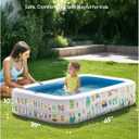 QPAU Kiddie Pool 65" x 39" Inflatable Pool for Kids & Toddlers, Ball Pit & Baby Pool with Soft Floor, Educational Alphabet & Number, Durable Outdoor Play Toys for Backyard & Indoor Fun (Blue)