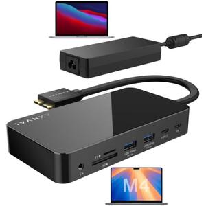 iVANKY FusionDock 1 M4 MacBook Pro Docking Station with 150W Power Adapter, 12-in-2 Dual 4K@60Hz Monitor Dock for MacBook M1/M2/M3 Pro/Max Display Dock 2HDMI 2.0, 96W PD, 6 USB, Ethernet SD/TF Audio