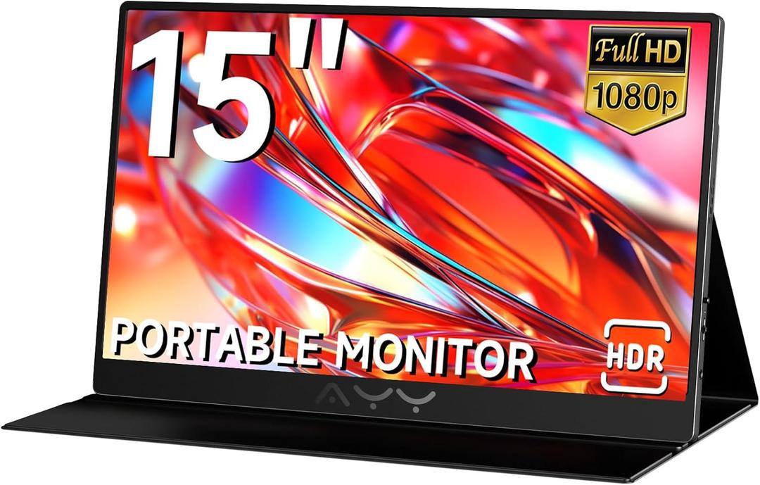AYY Portable Monitor for Laptop 15 Inch, FHD 1080P USB-C HDMI Travel Monitor External for Computer, Second Display HDR IPS Gaming Monitor Extender for PC MAC Phone PS4/5 Xbox Switch, Built-in Speakers