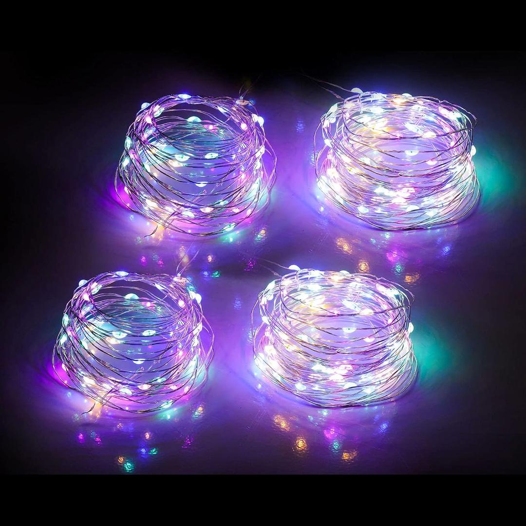 Mandiq 4 Pack Fairy Lights Battery Operated, String Lights 10ft 30 LEDs, Flashing and Constant Light Mode, Silver Wire Mini Lights for Festival, Christmas Decoration, Multicolor