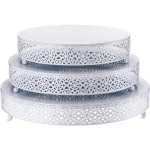 Wenqik 3 Pcs Cake Stand 16'' 14'' 12'' Round Metal Cake Stand Bases Display Holder Cookies Fruit Serving Tray Candy Display Plate Cupcake Dessert Pastry Riser for Wedding Birthday Party (White)
