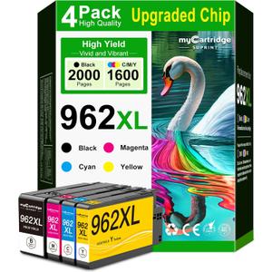 962XL Ink Cartridges Combo Pack Replacement for HP 962 Ink Cartridges HP962XL HP962 High-Yield | Equipped with Latest Chip | compatible with HP OfficeJet Pro 9015 9020 9010 9018 9025 Printers (4 Pack)