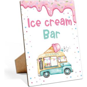 Ice Cream Birthday Party Sign, Ice Cream Bar, 811 Wooden Play Sign with Stand, Ice Cream Party Decorations, Ice Cream Birthday Party Supplies, Summer Birthday Party Decorations - LP085
