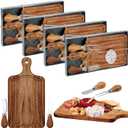 Ziliny 4 Set Bridal Baby Shower Cheese Prizes Wooden Square Board Gift Set Knives Forks Thank You Tags with Box for Guests for Valentines Bridal Baby Shower Housewarming Gifts (Acacia Color)