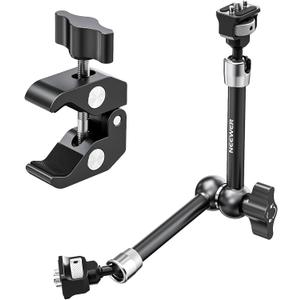 Neewer 11" Articulating Magic Arm Clamp Mount with Super Clamp, Camera Monitor Mount with 1/4" 3/8" ARRI Locating Pins & Holes for DSLR Action Camera Video Light Compatible with Small Rig Cage, ST16C