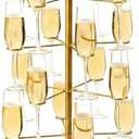 Upgraded 4 Tier 26.5" H Cocktail Tree Stand for Drinks - 16 Glasses Martini Tree Drink Tower - Wine Glass Holder with Heavy Duty Thick Base, Gold Mimosa Bar Stand - Wedding Party Decor