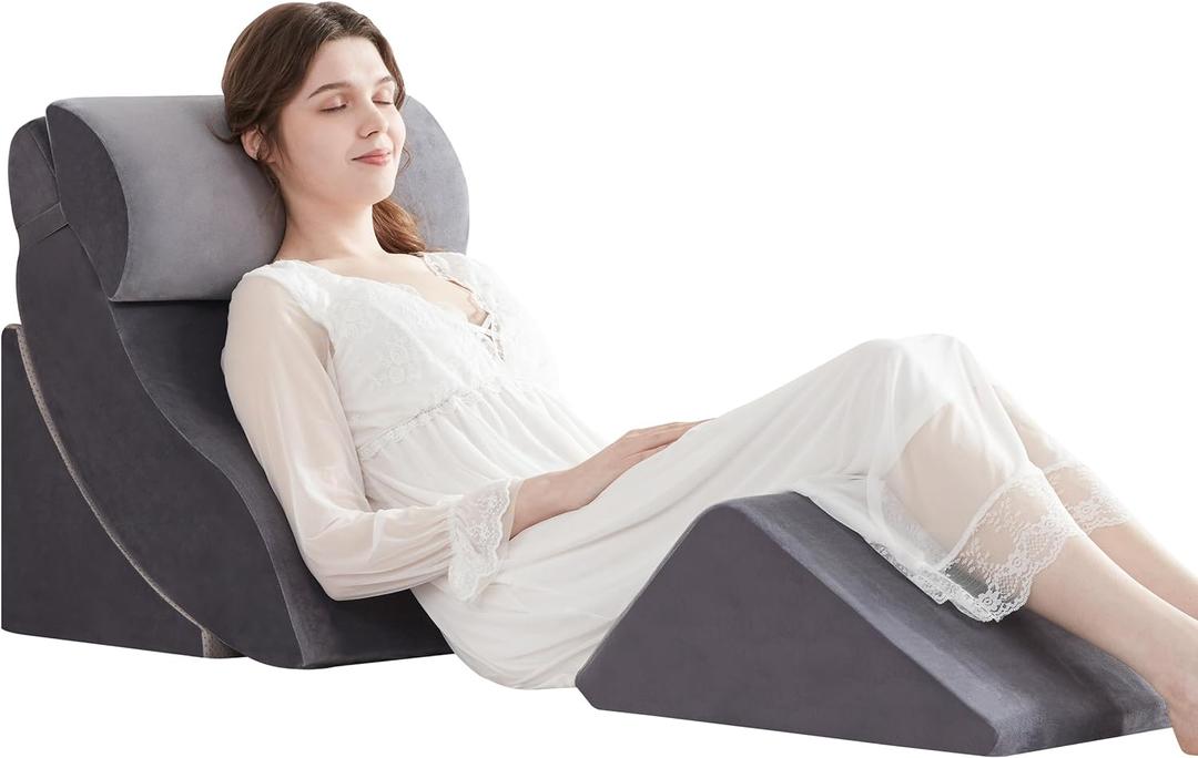4PCS Orthopedic Bed Wedge Pillow Set for After Surgery, Memory Foam for Sleeping, Rotator Cuff Post Surgery, Sit Up Pillow for Shoulder and Back Support, Grey