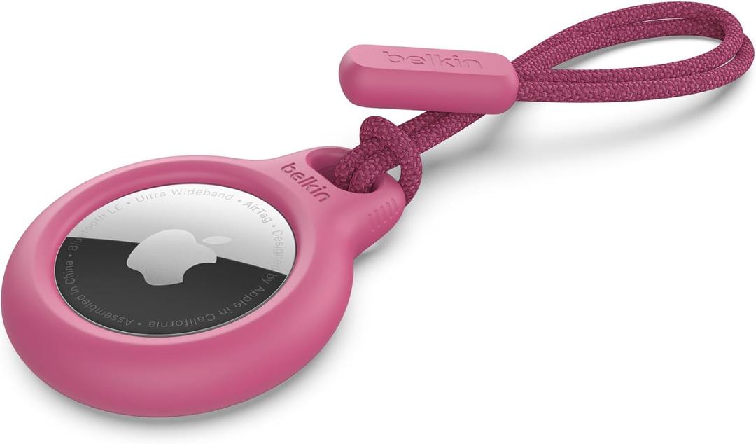 Belkin Apple Airtag Secure Holder With Strap - Apple Air Tag Keychain - Airtag Holder With Strap For Key Ring - Airtag Keychain Accessories - Scratch Resistant Airtag Case With Raised Edges - Pink