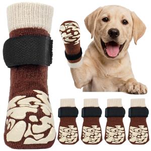 Kuoser Non-Slip Dog Socks, 4 Pcs Socks to Prevent Licking Paws, Paw Protectors for Hot Pavement, Hardwood Floors, Traction Control for Small, Medium, Large Dogs 2M