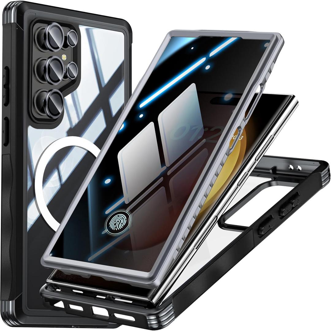 Privacy Case for Samsung Galaxy S25 Ultra,Compatible MagSafe,Galaxy S25 Ultra Magnetic Cover Built-in Privacy Screen Protector and Camera Protector,Full Body Case for Samsung S25 Ultra,Black