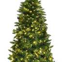 Goplus 6ft Prelit Half-Shape Christmas Tree, Premium 427 PVC Needles Artificial Tree, with 250 LED Lights, Metal Stand, for Xmas Indoor Decoration