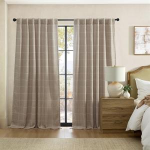 Elrene Home Fashions Sawyer Windowpane Plaid Room Darkening Single Window Curtain Panel with Rod Pocket/Back Tabs for Living Room/Bedroom/Office, 52"x84", Linen