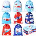 Kajaia 24 Pieces Airplane Party Favor Airplane Goodie Bags Cloud Sky Birthday Party Supplies Candy Treat Bags Reusable Drawstring Gift for Kids Travel Baby Shower Decor Supplies