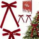 12 Pcs Red Velvet Bows for Christmas Tree, Rustic Crafts Velvet Ribbon for Wreath, Xmas Home Decor, Wedding, Outdoor & Indoor Holiday Ornaments, Pre-Formed Bows (7.817.7 Inch)