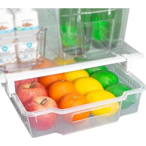 Smart Design Adjustable Pull Out Refrigerator Drawer - Extra Large - BPA Free Plastic - Holds 20 lbs - Extendable Sliding Fridge Bin, Freezer, Pantry Food Holder Storage Organizer - Kitchen - Clear
