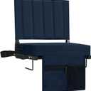 Stadium Seat for Bleachers with Back Support, Portable Bleacher Seat with Wide Comfy Padded Cushion, Metal Hook, Folding Stadium Chair with Shoulder Strap, Carry Handle, Cup Holder (Navy Blue)